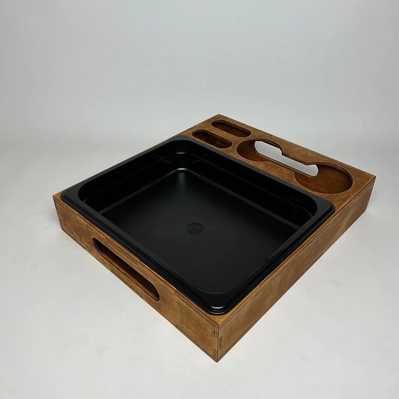 Wooden Coffee Organizer Cookie Caddy Serving Tray With Cup Holder Drink