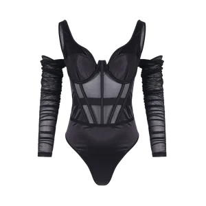 New Fashion Summer ODM Black Lace Fish Bone Comfortable Mesh Breathable Shaping Steel Sexy Lingerie Bodysuit Women's Jumpsuit