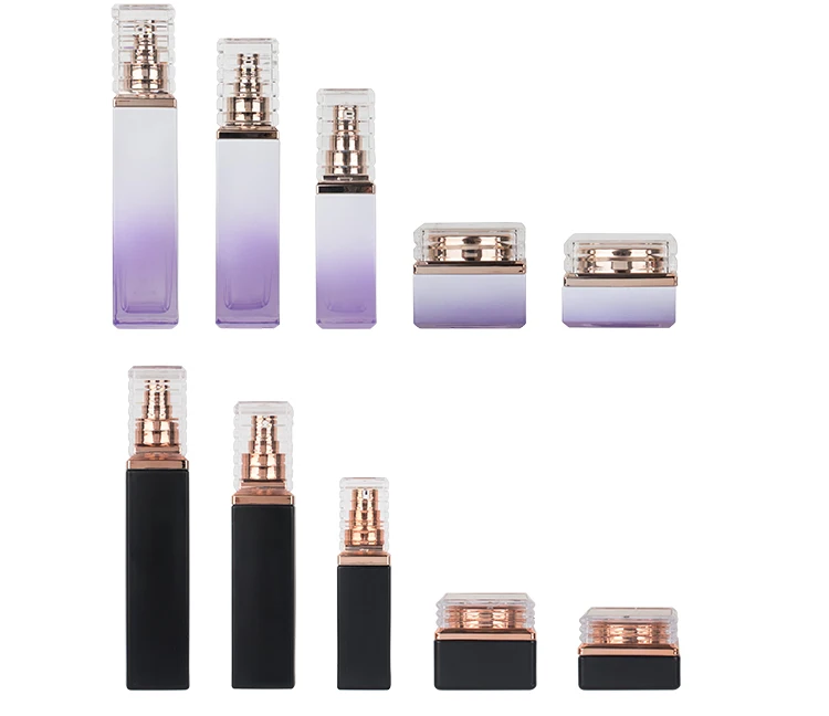 Purple Gradient Skincare Packaging Set Glass Bottle Cosmetic Liquid Container Skin Care Set manufacture