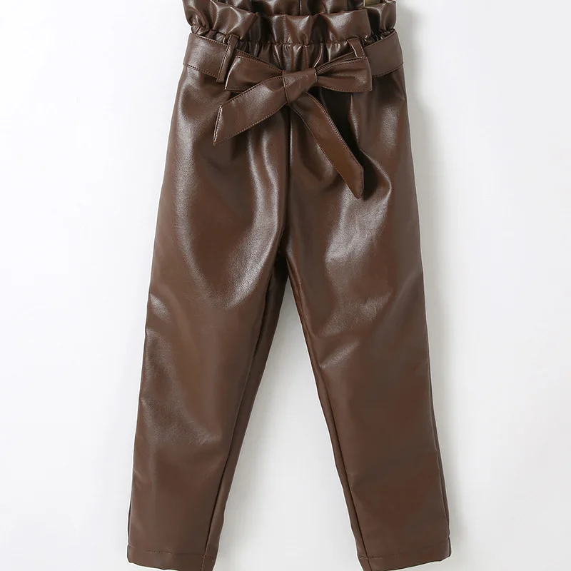2021 Autumn Black Faux Leather Bow Tie 