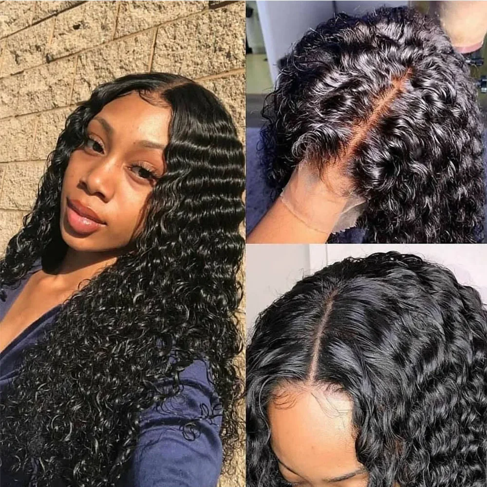 Kinky Curly Brazilijos žmogaus plaukai giliai banguoti nėrinių užsegimai_voghion.com