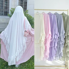 Wholesale Womens Clothing Elegant Double Layers Ruffles Hijab Khimar Dress Islamic Clothing Chiffon Maxi Khimar Big Scarf Chador