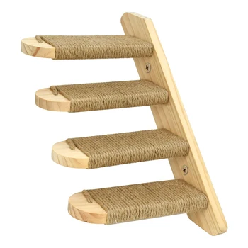 Cat Climbing Shelf Wall Mounted Steps Shelves Cat Stairs Ladder Four Step Cat Stairway with Jute Scratching
