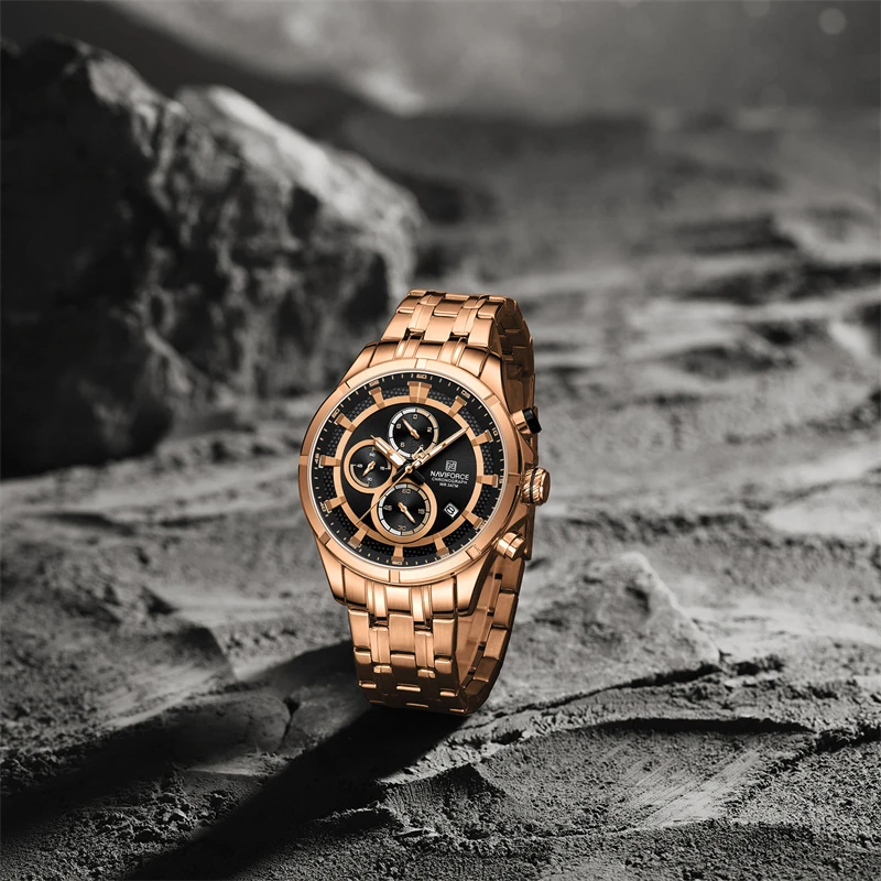 NAVIFORCE 8046 RGBRG, reloj de cuarzo con esfera grande y correa de acero  inoxidable de oro rosa para hombre, reloj de pulsera, reloj resistente al 