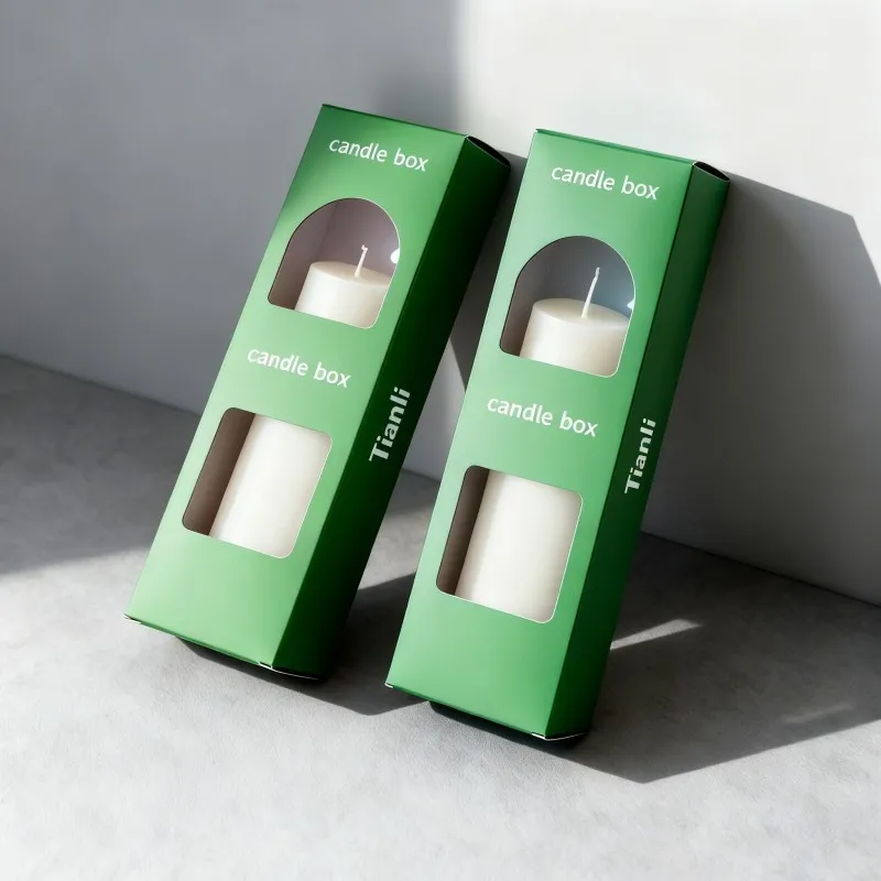 Scatola regalo premium per candele con stampa digitale e finestre sagomate, scatola festiva per candele intrecciate, imballaggio regalo di lusso