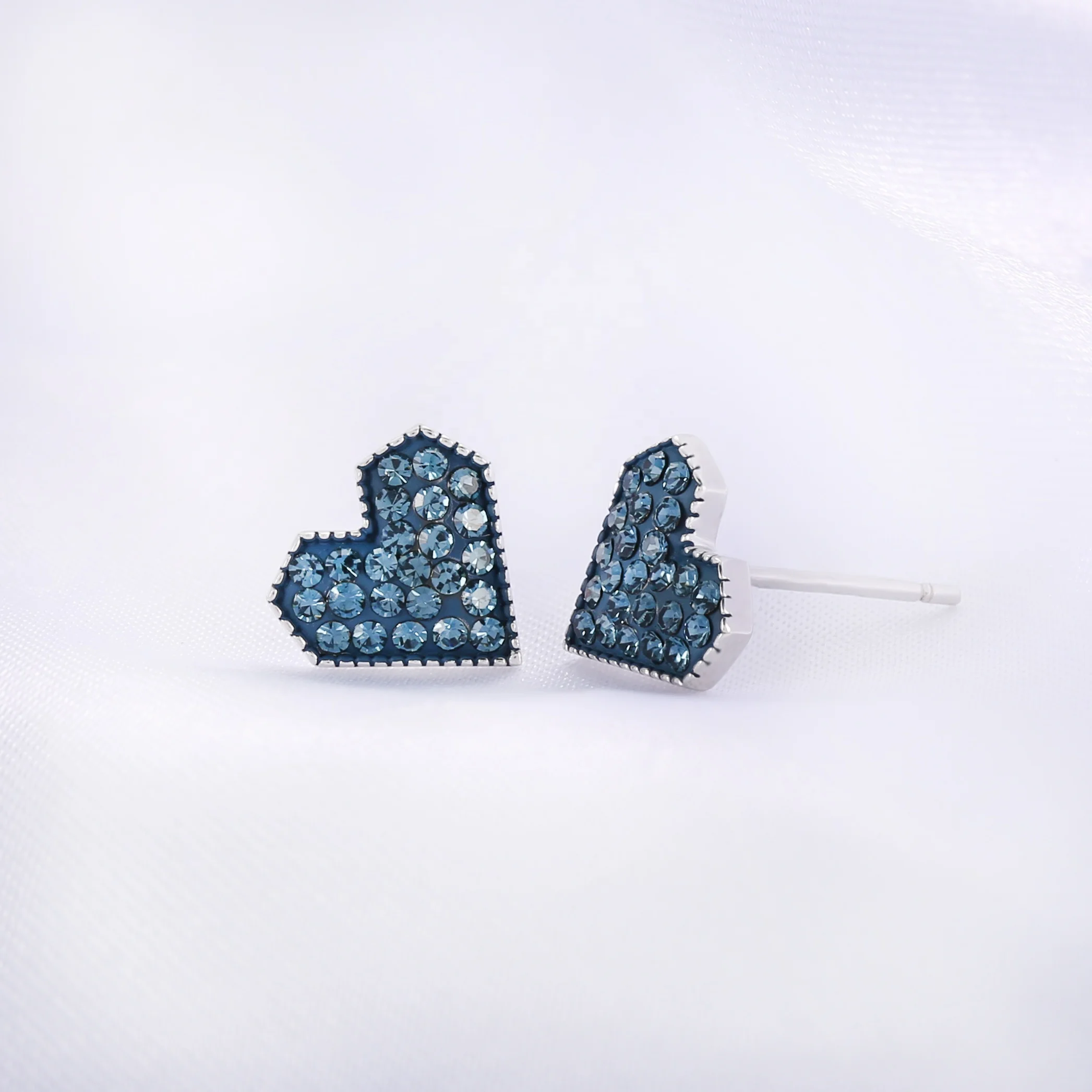 heart diamond raw stone stud earrings for Women zirconia stud earrings ladies fashion jewelry 925 sterling silver stud earring