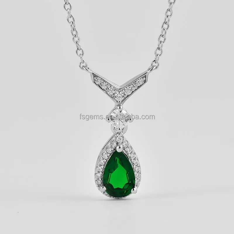 2021 Luxury Jewelry S925 Silver Emerald Pendant Lab Grown Emerald Stone  for WOMEN'S Pave Setting Gift Party