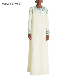 Designer Fashion Heavy Industry Bead Loose Long Sleeve Elegant Empire Waistline Halter Formal Party Size Floor-Length Rivet