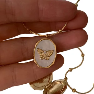 Customized Women's Retro Sun Moon Shell Photo Album Frame Necklace New Openable Gold Chains with Color Retention Jewelry