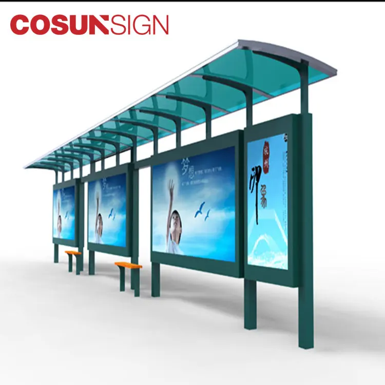 Low Power Consumption Galvanized Iron Solar Bus Shelter with LED Light Box