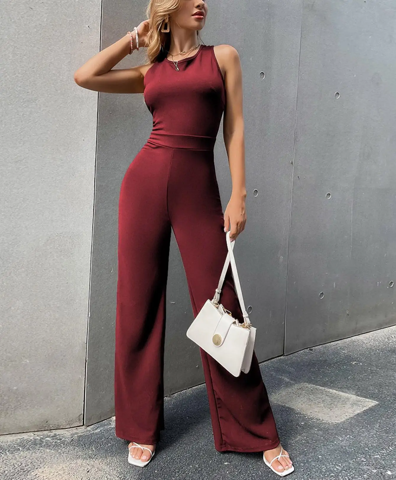 New Fashion Trends Solid Color Sexy Bodycon Back Cross Women Jumpsuit ...