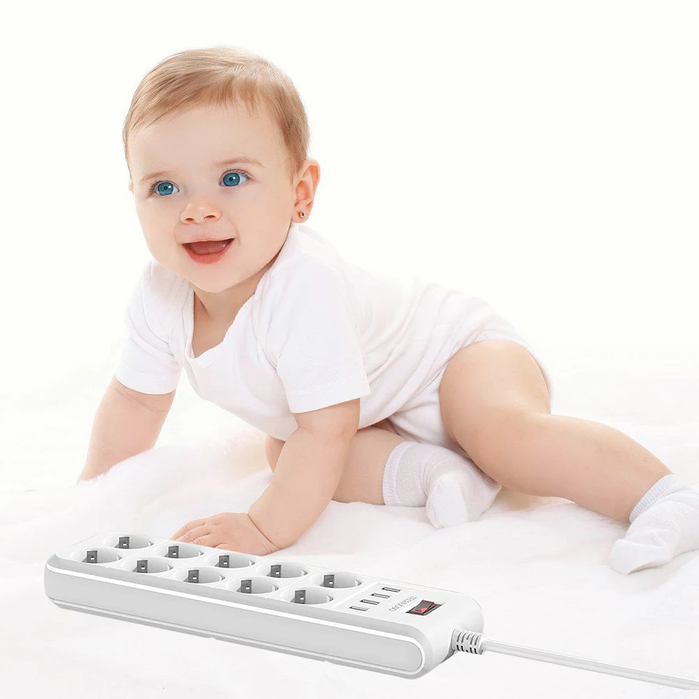10 AC Sockets Electric Plug Multiplier 4 Usb Charging Ports Outlet Extender 6ft 8 White Power Extension Cord 10 ft Power Strip