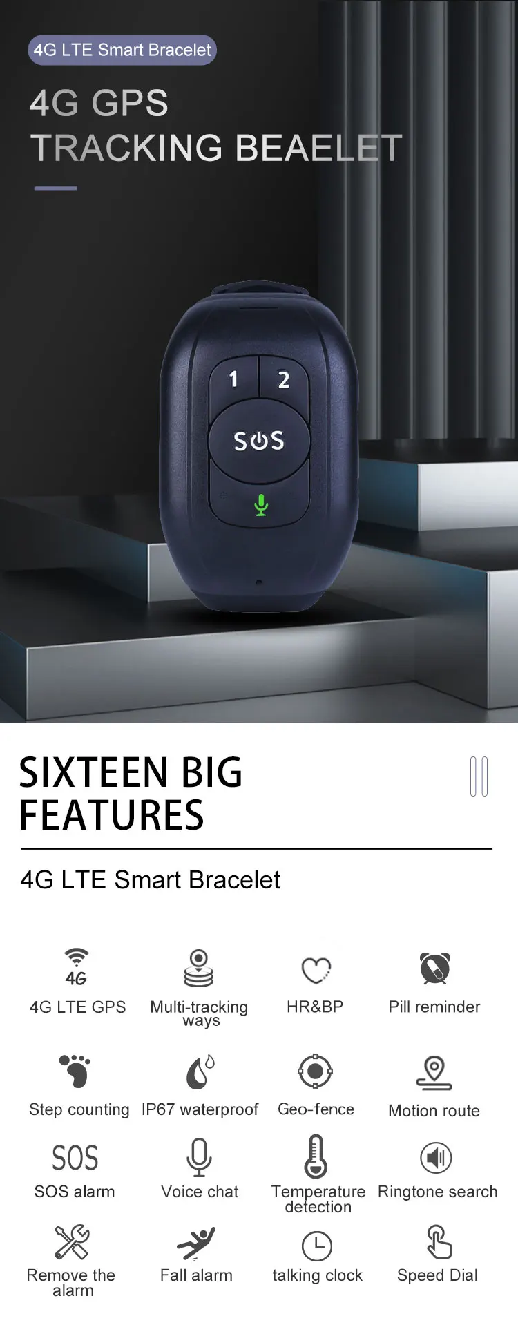 New Arrival 4g Lte Elderly Ip67 Waterproof Gps Tracker Bracelet With