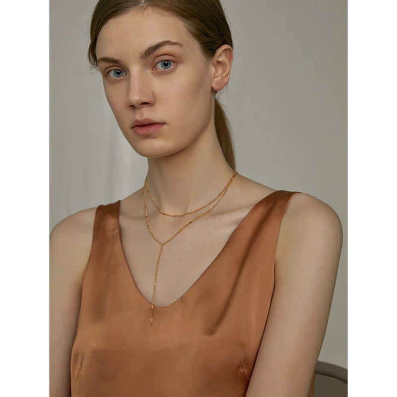 2022 New Double Layered Y Chain Choker Necklace Stainless Steel Shiny