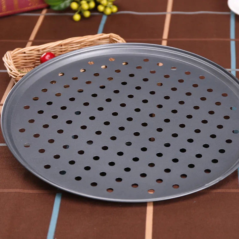 Nonstick Carbon Steel Pizza Crisper Trays Baking Pan with Holes Round Deep  Dish Plate Bakewave Mould Oven Home Kitchen Tools