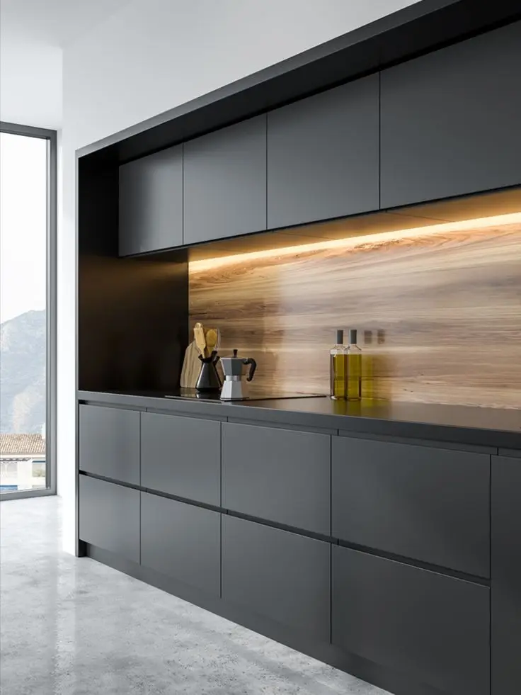 Modern Plywood Modular Black Luxury Kitchen Cabinet Set Design Ready to ...
