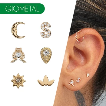 Giometal High Quality 14K Solid Gold Threadless Ends Piercing Cartilage Frog Moon Conch Helix Earring Studs Body Jewelry Factory