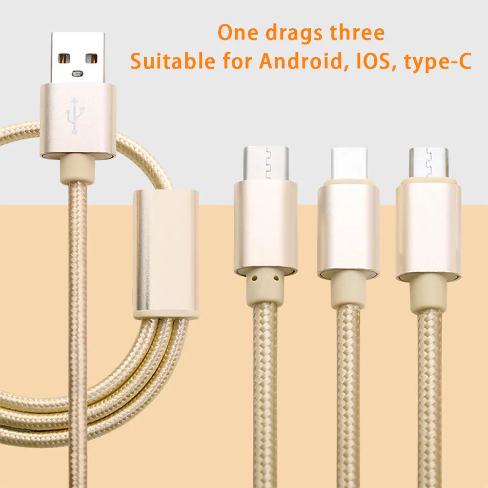 3 в 1 быстрое зарядное устройство для мобильного телефона 1 м нейлоновый кабель USB для micro/IOS / Type C