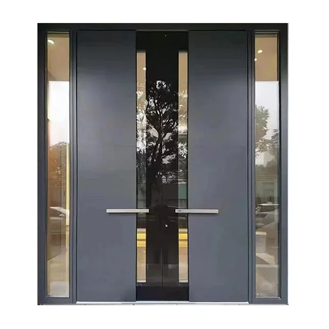 Factory Hot Sale Modern Aluminium Exterior Entrance Entry Glass Security Doors