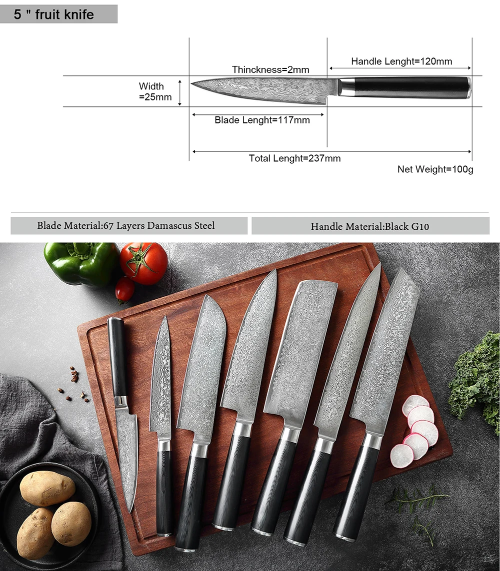 XITUO Quality Damascus Steel Japan VG10 Chef Knife Edge Kitchen Knife Set Black G10 Handle Factory Wholesale