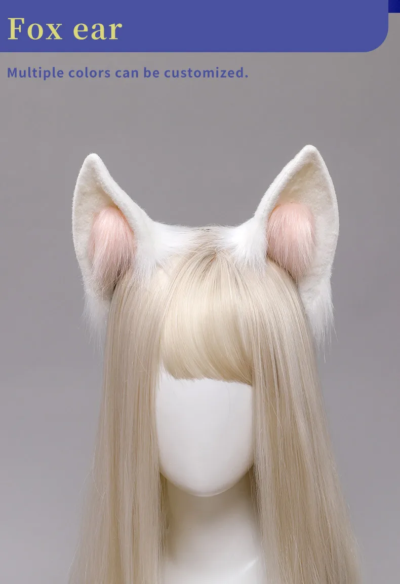 Handmade Lolita Animal Ear Headwear Cosplay Ornament Hair Upright White ...