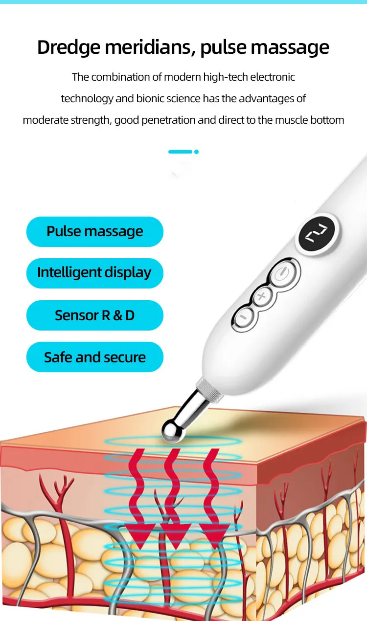 IFINE Beauty Stylo d'acupuncture intelligent électronique portable 4 en 1, soulagement de la douleur, dragage méridien, outils de thérapie de massage par impulsion corporelle