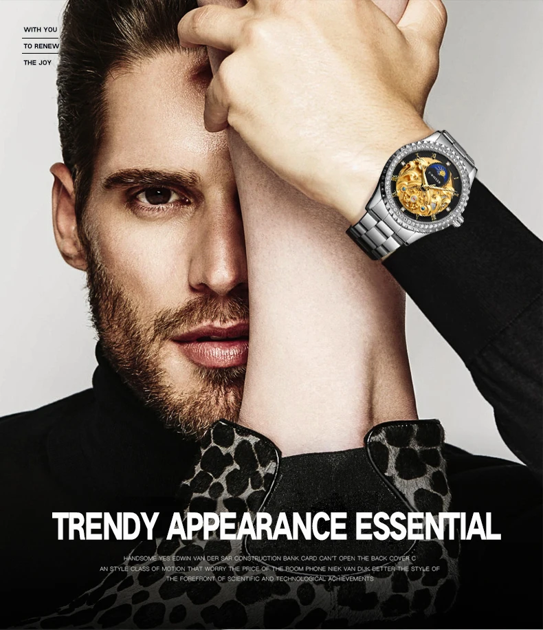 Men's Automatic Mechanical Watch Vintage Rhinestone Skeleton Design_voghion.com