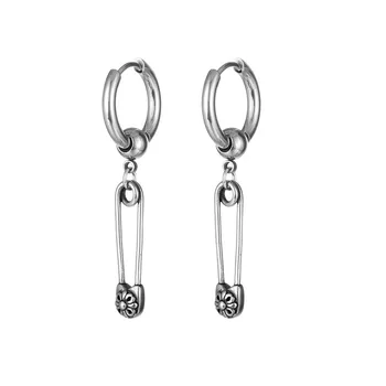 2022 Wholesale Stainless steel Paperclip Paper Clip Pin Drop Hoop flower Earrings