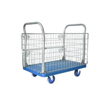 Plastic Handcart with Cage Platform Trolley with Fence Heavy Duty Moving Portable Hand Trucks with Cage for Water Barrel, Paint