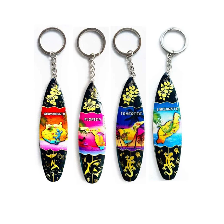 Customized Printing Mdf Wood Surfboard Keychain Beach Souvenir Key Ring Surfboard Keyring