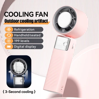 3000mAh Rechargeable Portable Fan 1-199 Speed 90° Folded Powerful Cold Air Cooling Personal Small Handheld Fan with Ice Cooler
