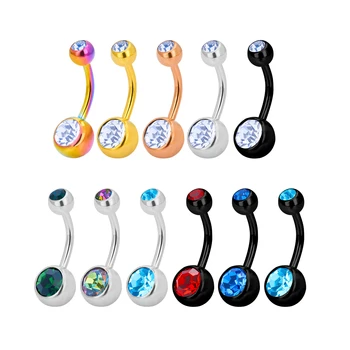 ASTM F136 Titanium 14G Belly Pierc Rings Classic Style Silver Black Color Crystal Gem CZ Internal Thread Navel Piercing Jewelry