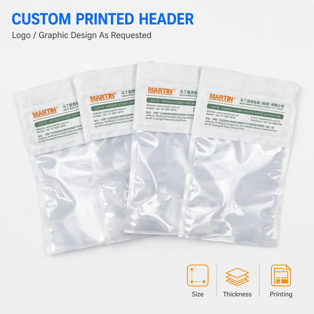 Custom Printed Tyvek Header Pouch Compatible with EO & Gamma Sterilization