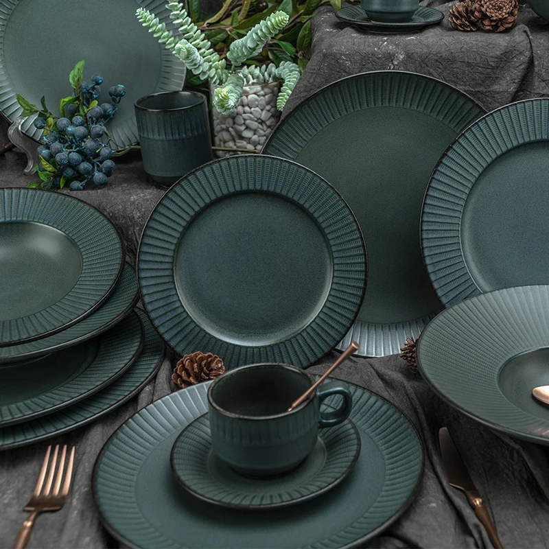 Piatto In Ceramica Verde E Nero HOME DECO FACTORY – Diametro 19,5 Cm, Elegante E Lavabile In Lavastoviglie, Per Tutti I Giorni E Occasioni Speciali