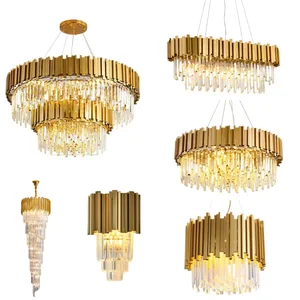 Decor Golden Cristal Hanging Chandeliers Lamp Villa Modern Gold Luxury K9 Crystal Chandelier Light