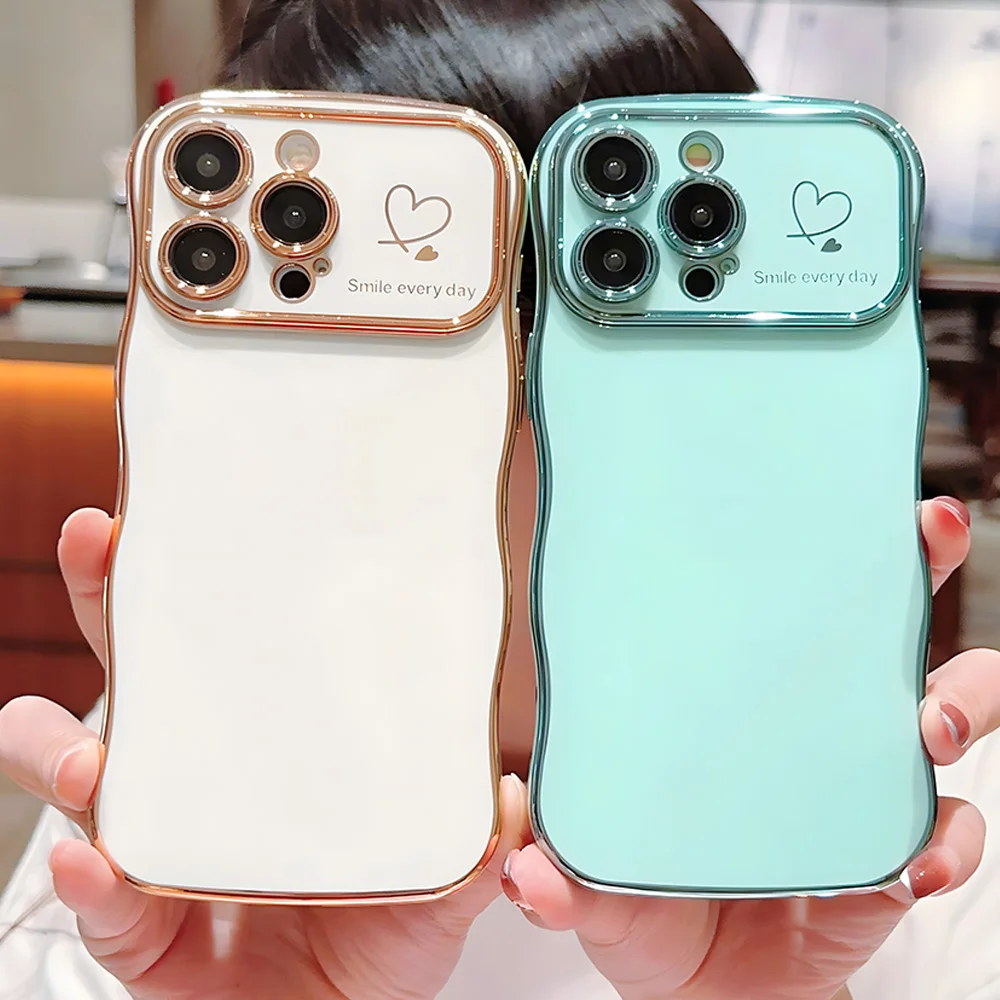 Luxury electroplate Love Heart Window wavy phone case For iPhone 16pro
