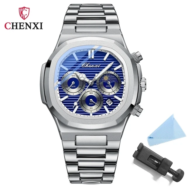 2024 CHENXI Business Men's Chronograph Watch - Stainless Steel