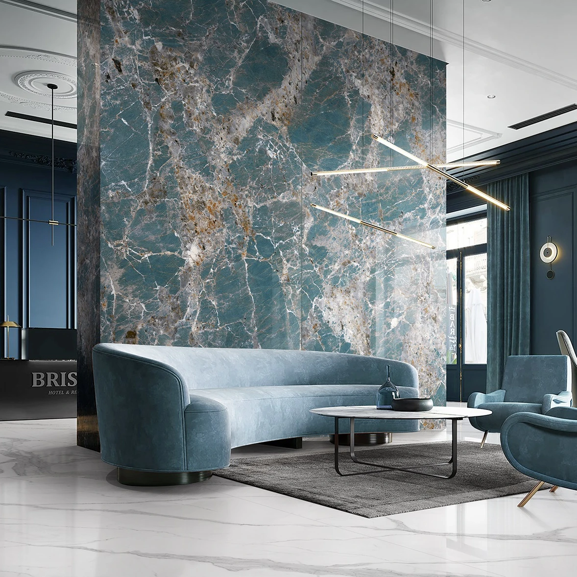 Amazon Look Slab Tile Porcelain Tiles Blue Polished Glazed Marble Natural Customized Artificial Wooden Crates Nice Good Hardness