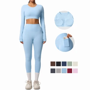 Custom High Quality Solid Color Double Sided Brushed Breathable Stretch Yoga Set Sport Running Fitness Two Piece Set