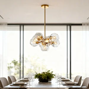 JACKSUN Glass Pendant Light for Clothing Store Café Luxury Bean-Shaped Molecular Sphere Decorative Lighting Fixture