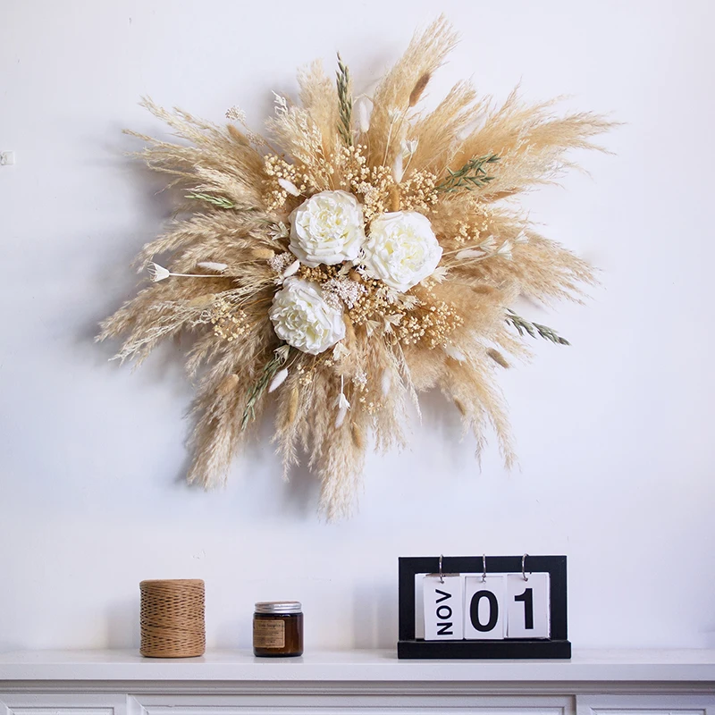 Hagning Diy Dried Flowers Boho Wedding Backdrop Decor Pampas Grass Wall Floral Arrangement Set Rustic Boho Fall Pampas manufacture