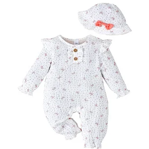 Newborn Infant Baby Girl Romper Bodysuit One Piece Long Sleeve Cotton Linen Print Fall Winter Clothes Outfit