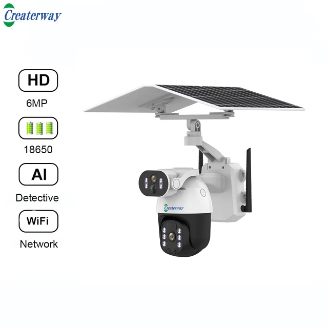 CCTV Wireless Camera 6MP Dual Lens Solar 4G PTZ IP66 Monitoring for Petrol Station Guard Post Toll Gate Roadside Depot Yard