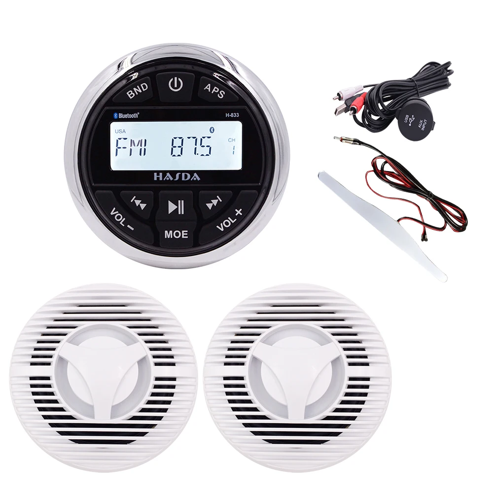 H-833+h-058 Marine Stereo Kit Blue-tooth Boat Radio Waterproof Stereo  Blue-tooth Receiver Head Unit+