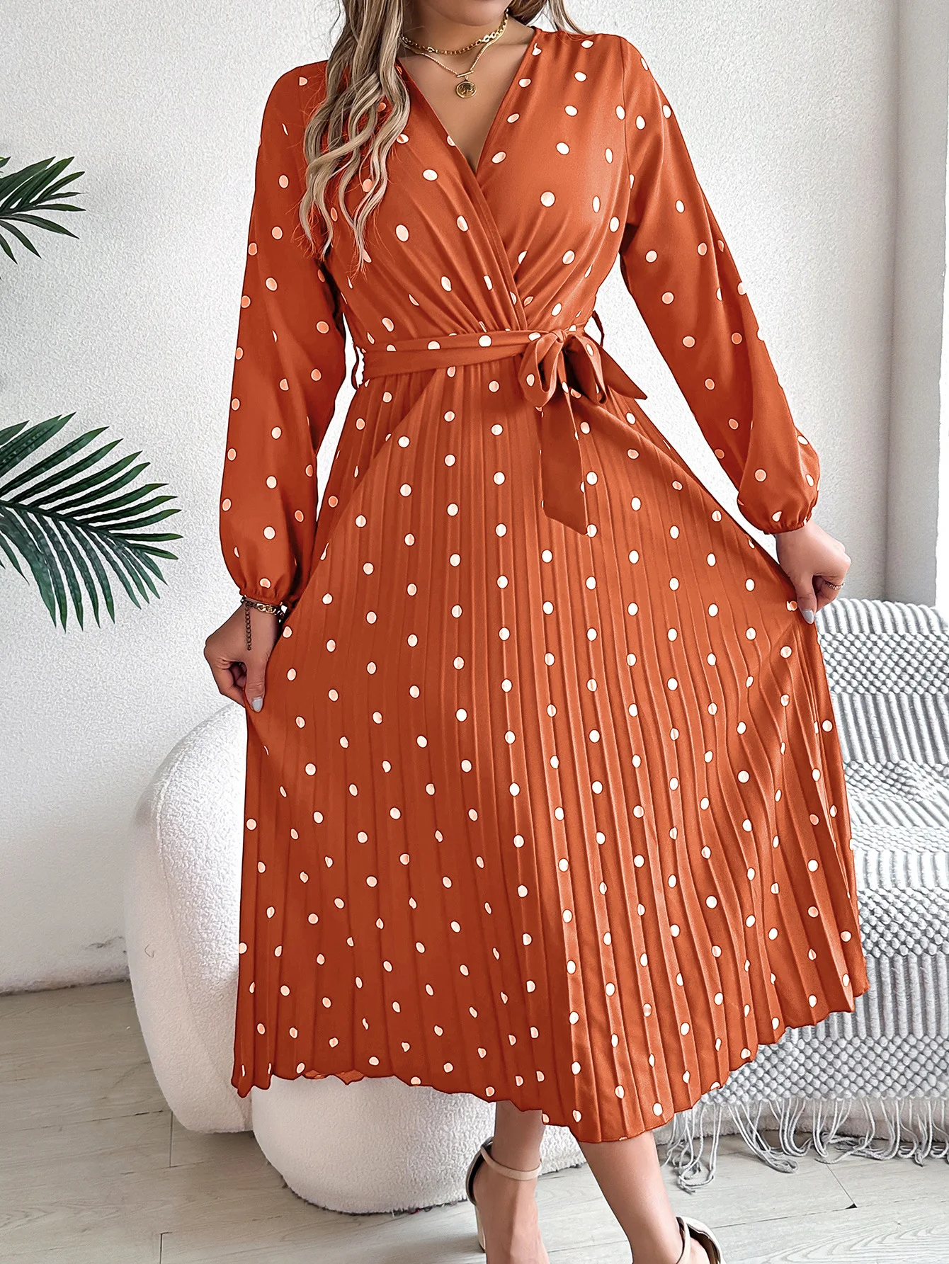 2024 Elegant Polka Dot Dress Wellna Digital Printing