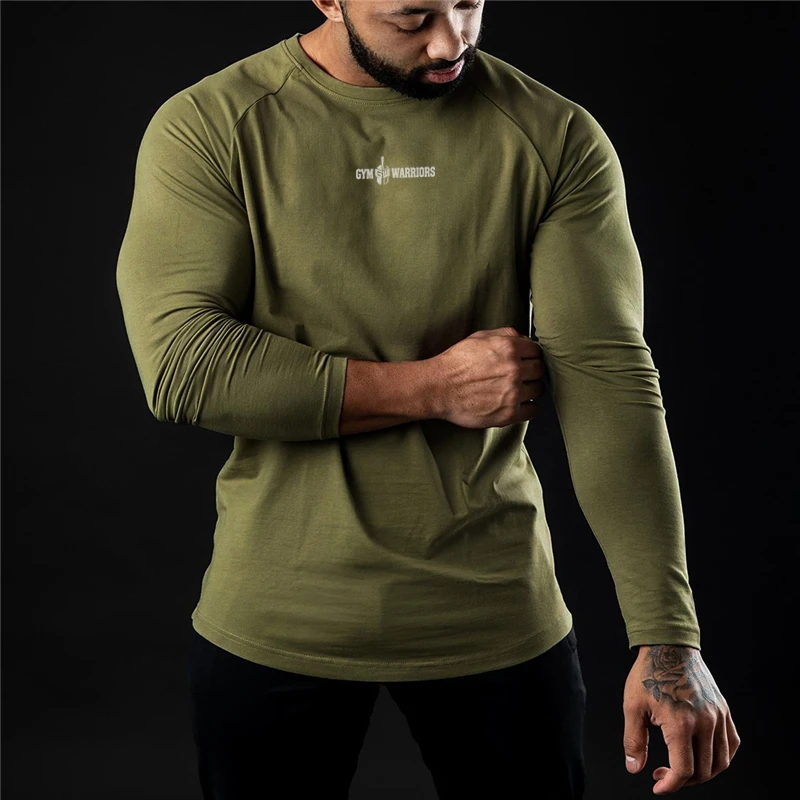 Cotton Elastane Muscle Slim Fit Crewneck Custom Factory Support Wholesale Gym Fitness Clothing Mens Long Sleeve T Shirt