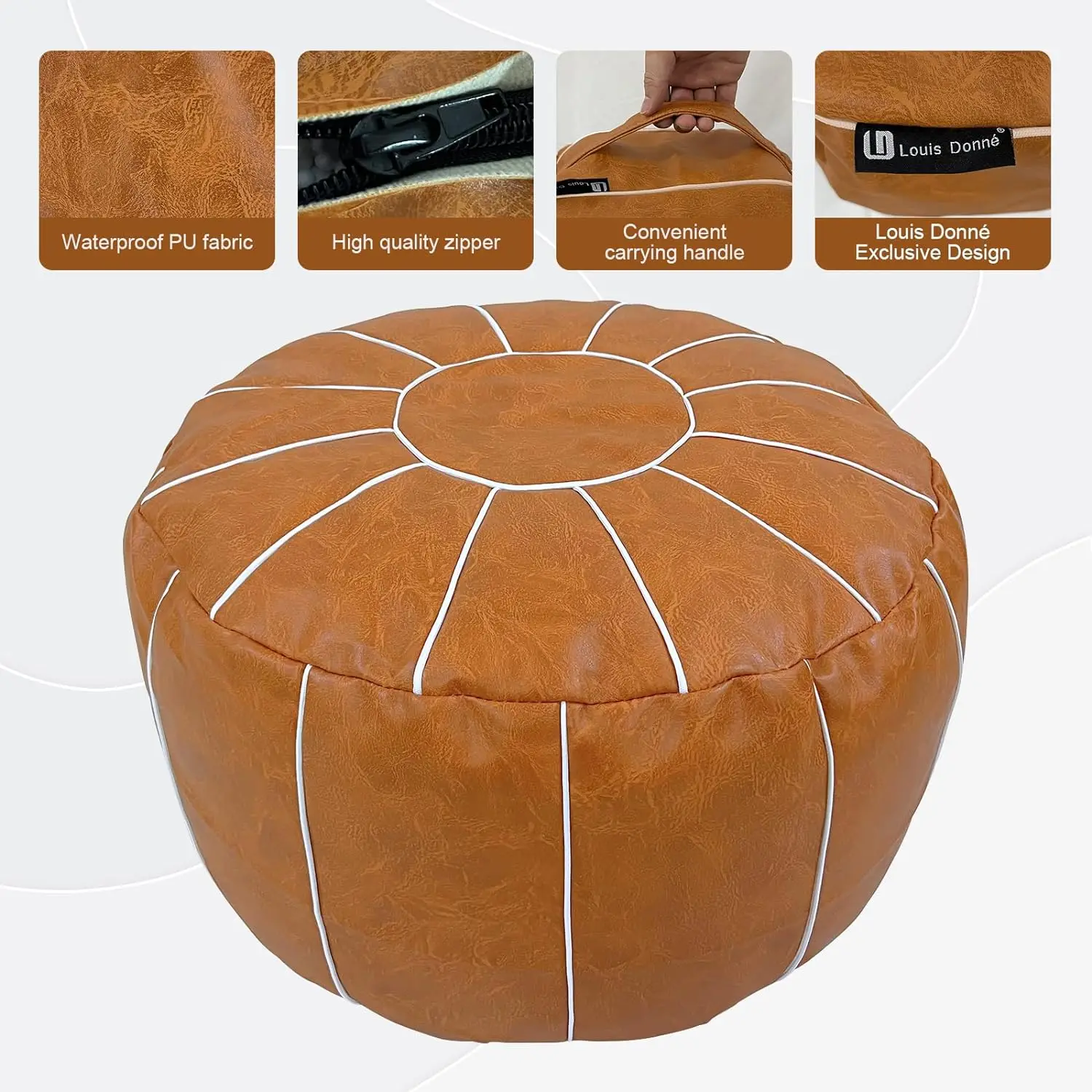 Louis Donné Unstuffed Ottoman Pouf Cover, Supersoft Handmade Faux Mo