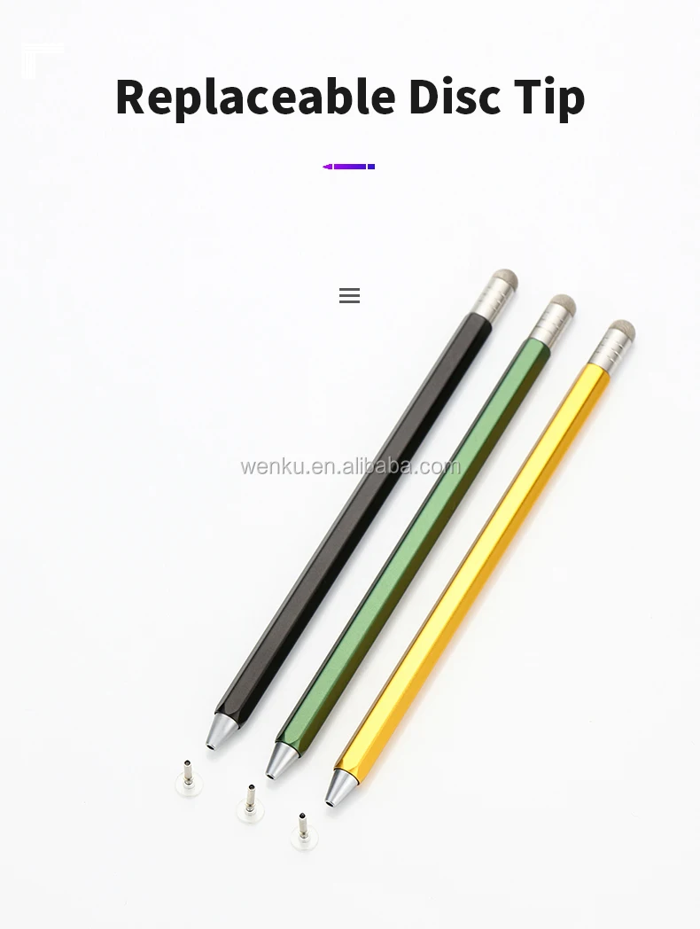 2 1 Custom Logo Metal Stylus Pen Rotatory Fabric Tip Disc Hexagonal Pencil Holder Touch Pen Disc Tip Customizable Stylus Pencil