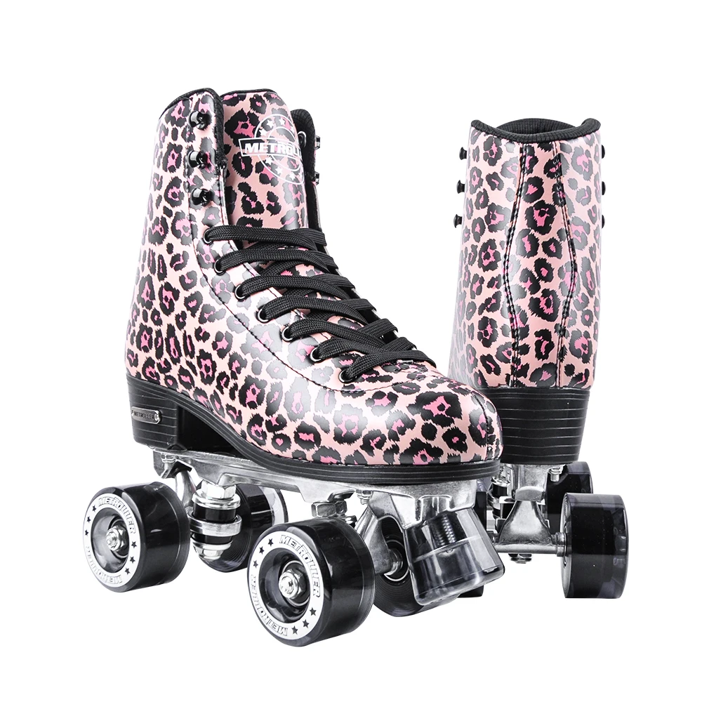 High Quality Custom Quad Roller Skating Shoes High Bounce PU Double Row  Wheels No Light Control Aluminum Rink