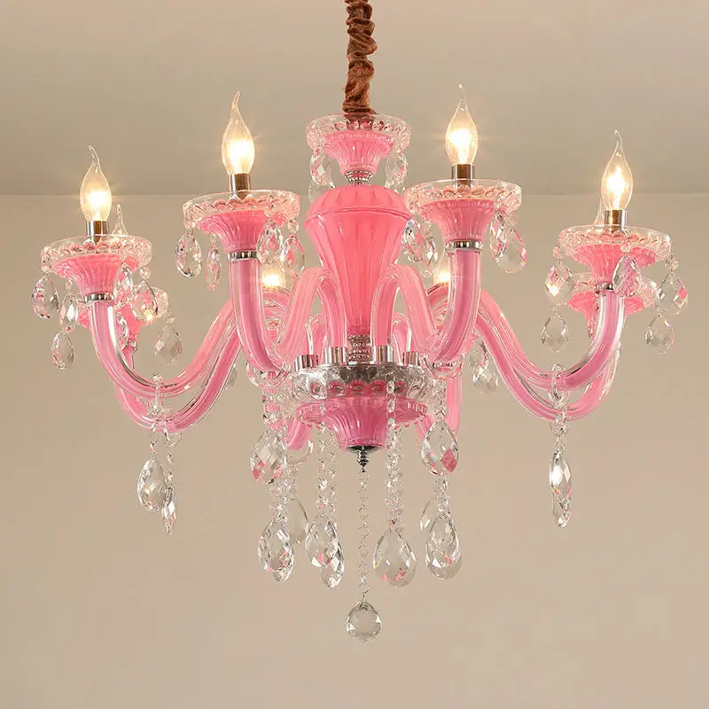 Lustre En Cristal Rose 5 Têtes - Style Européen Pastorale Pour Chambre Fille Princesse